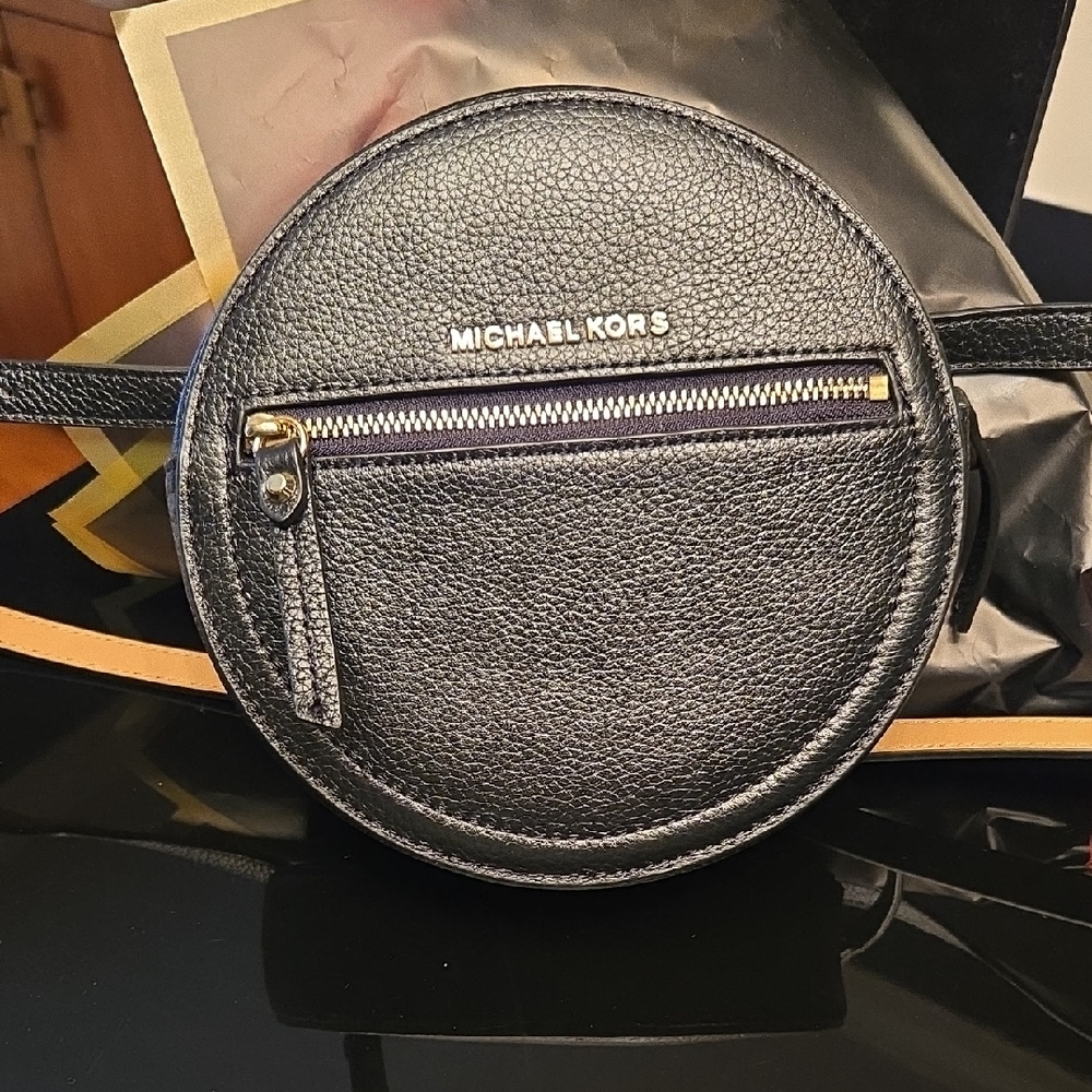 Michael Kors Black Belt Bag with Gold Zipper. Can Be Worn As A Crossbody